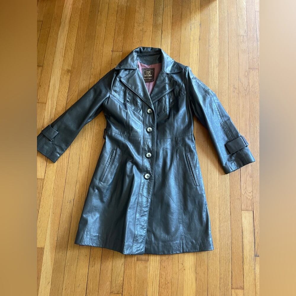 70s Vintage 24K Dani Di Modes Grey Leather Trench Coat - Picture 8 of 12